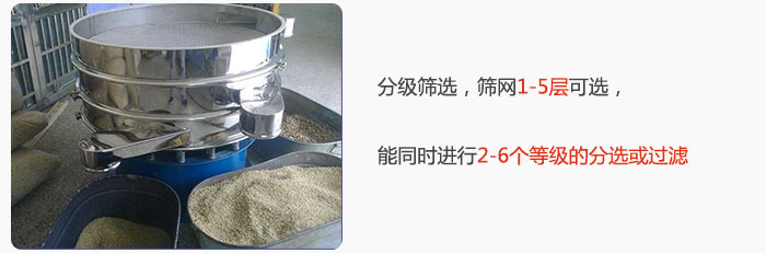 分級(jí)篩選,可篩1至5層篩網(wǎng),能同時(shí)進(jìn)行2至6個(gè)等級(jí)的分選或過濾